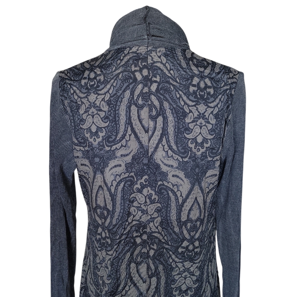 Vocal Grey Jeweled Print Duster Kimono 50"Long Women's Size L - Picture 7 of 8